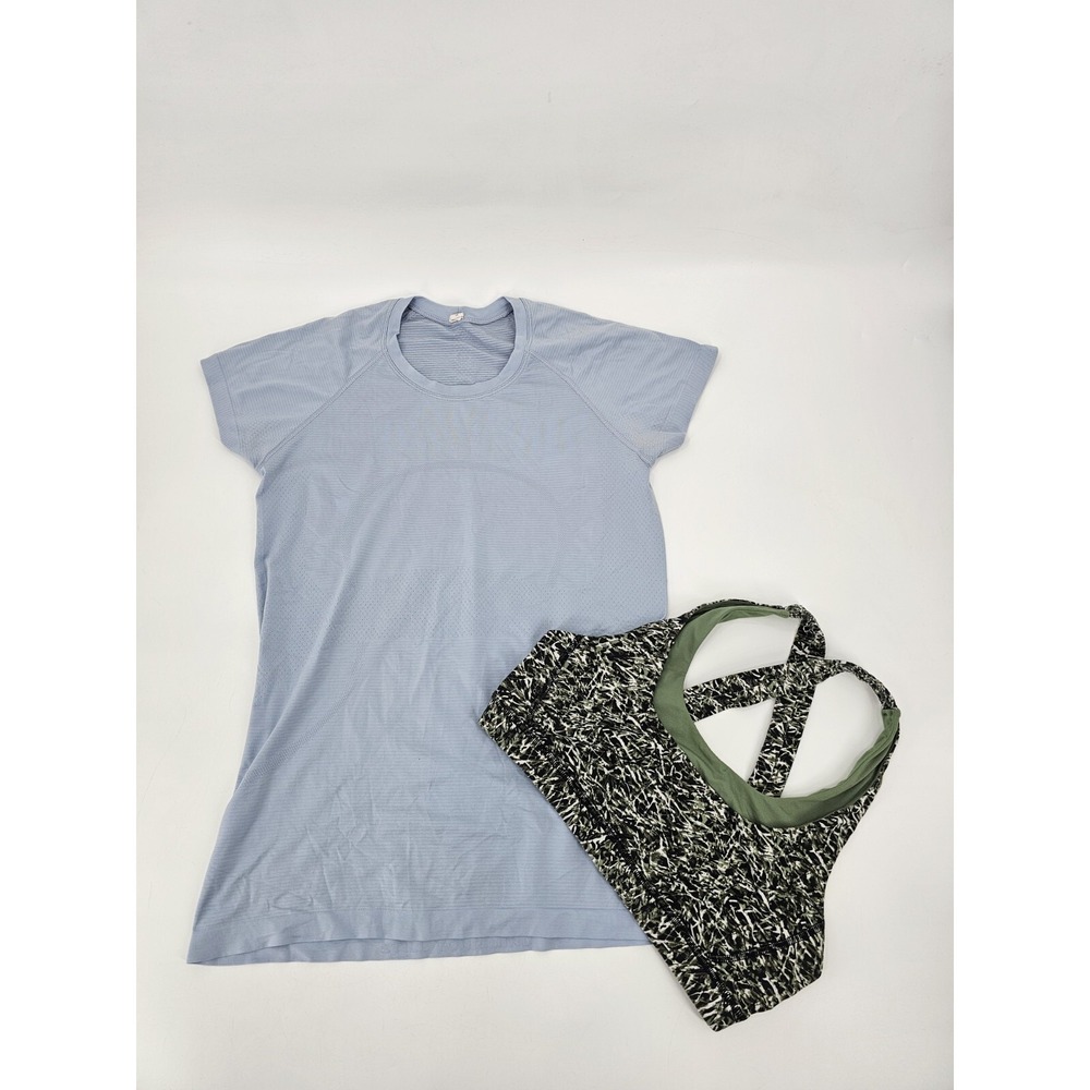 Lot of 2 Lululemon Sport Bra & Shirt Women's Round Neck Still Your Mind Size 10